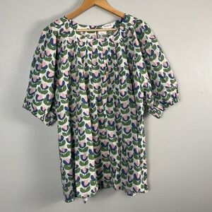 Chic soul block print white green blue pink puff sleeve blouse size 3X